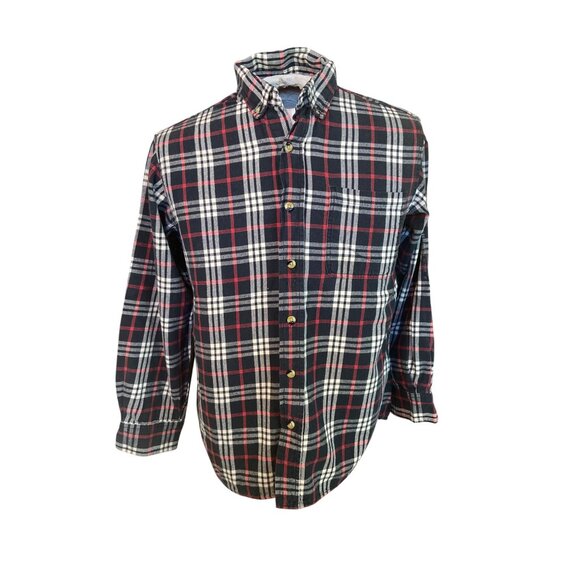 Vintage Hobbs Creek Men Shirt Large Long Plaid Button-Up Navy Red White Gorpcore - Picture 1 of 11